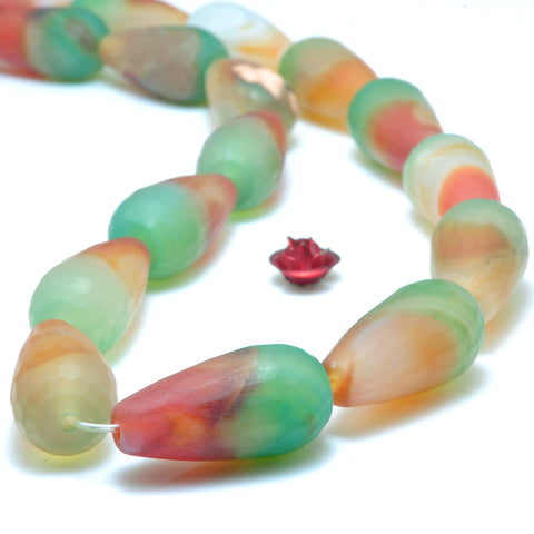 YesBeads Rainbow Agate matte and faceted teardrop beads wholesale gemstone jewelry making