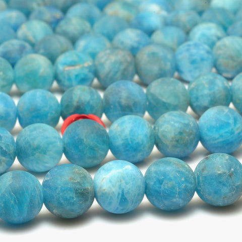YesBeads Natural Blue Apatite matte loose round beads wholesale gemstones jewelry 15"