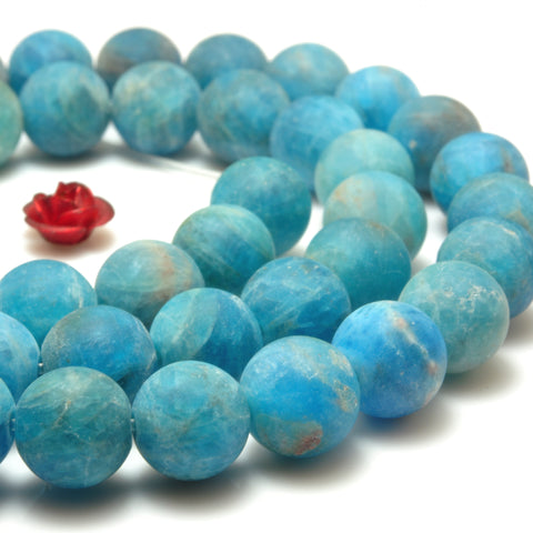 YesBeads Natural Blue Apatite matte loose round beads wholesale gemstones jewelry 15"