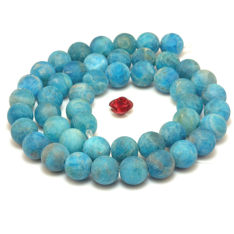 YesBeads Natural Blue Apatite matte loose round beads wholesale gemstones jewelry 15"