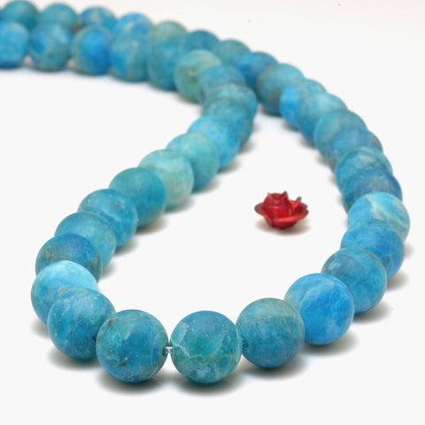 YesBeads Natural Blue Apatite matte loose round beads wholesale gemstones jewelry 15"