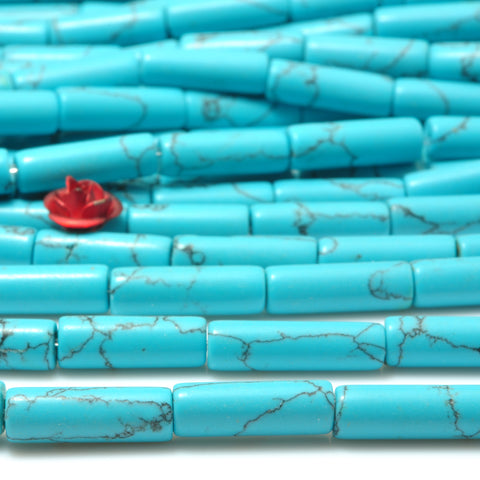 YesBeads Chinese Blue Turquoise smooth tube looose beads wholesale gemstone jewelry 4X13mm