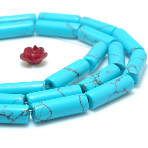 YesBeads Chinese Blue Turquoise smooth tube looose beads wholesale gemstone jewelry 4X13mm