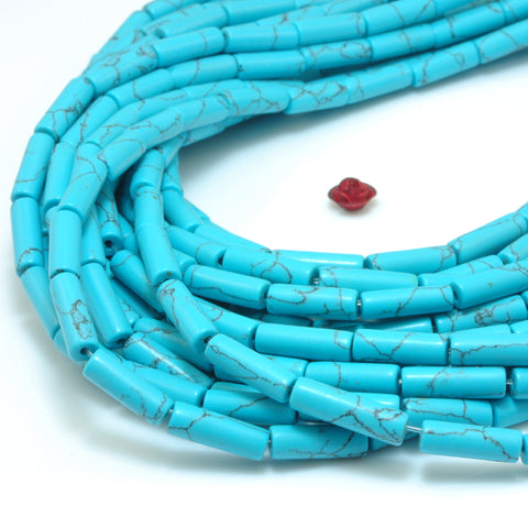 YesBeads Chinese Blue Turquoise smooth tube looose beads wholesale gemstone jewelry 4X13mm