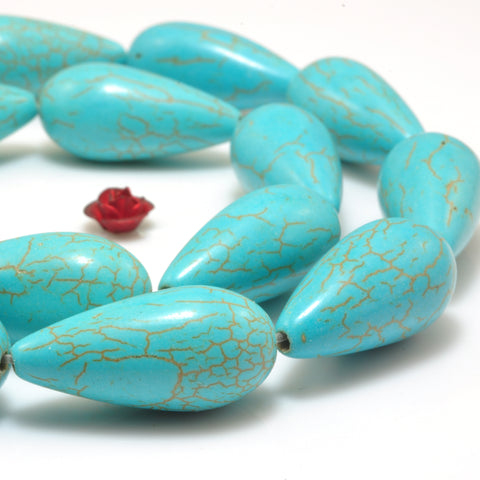 Chinese Green Turquoise smooth teardrop beads wholesale gemstone jewelry 15"