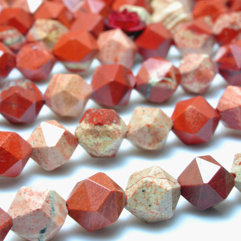 YesBeads Natural Red Jasper star cut faceted nugget beads wholesale gemstone jewelry making 15"