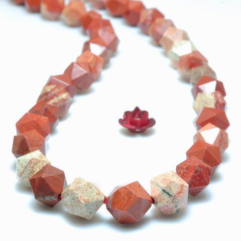 YesBeads Natural Red Jasper star cut faceted nugget beads wholesale gemstone jewelry making 15"