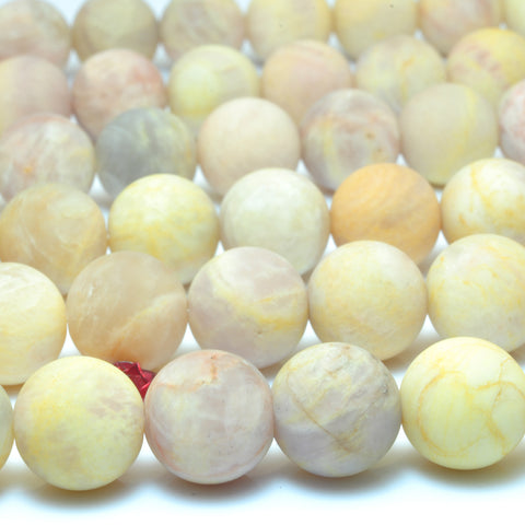 YesBeads Natural Yellow Sunstone matte round loose beads wholesale gemstone jewelry making 15"