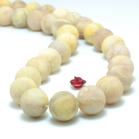 YesBeads Natural Yellow Sunstone matte round loose beads wholesale gemstone jewelry making 15"