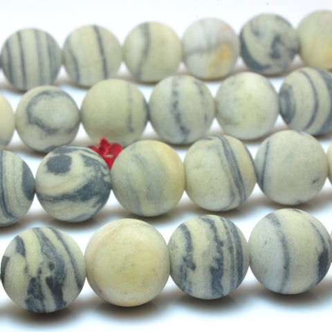 Natural Black Zebra jasper matte loose round beads gemstone wholesale jewelry making