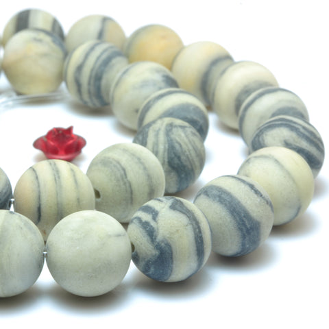 Natural Black Zebra jasper matte loose round beads gemstone wholesale jewelry making