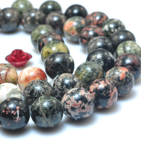 YesBeads Natural Red Snowflake Jasper smooth round loose beads wholesale gemstone jewelry making 15"