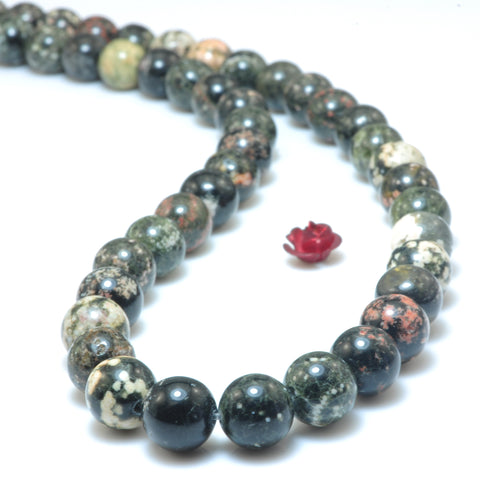 YesBeads Natural Red Snowflake Jasper smooth round loose beads wholesale gemstone jewelry making 15"