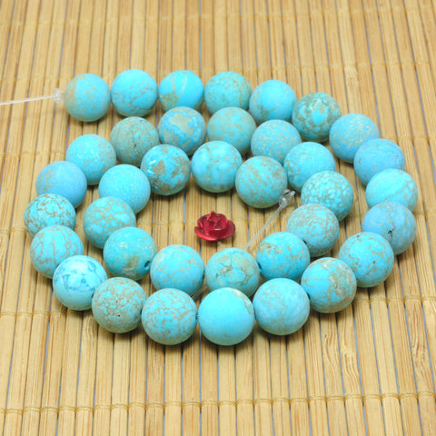 Green Turquoise matte round loose beads wholesale gemstone jewelry making 15"