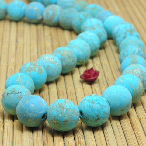 Green Turquoise matte round loose beads wholesale gemstone jewelry making 15"