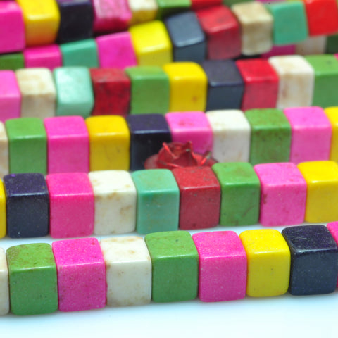 YesBeads Chinese turquoise mixed color smooth cube Synthetic beads wholesale jewelry