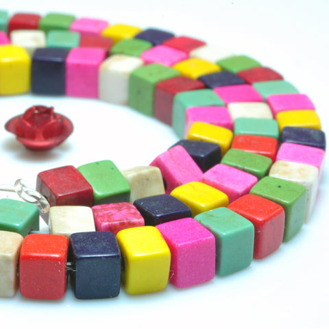 YesBeads Chinese turquoise mixed color smooth cube Synthetic beads wholesale jewelry