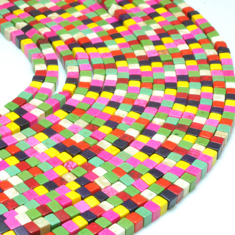 YesBeads Chinese turquoise mixed color smooth cube Synthetic beads wholesale jewelry