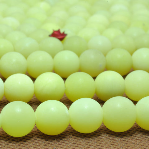 YesBeads Natural Lemon Yellow Jade matte round loose beads wholesale gemstone jewelry making 15"