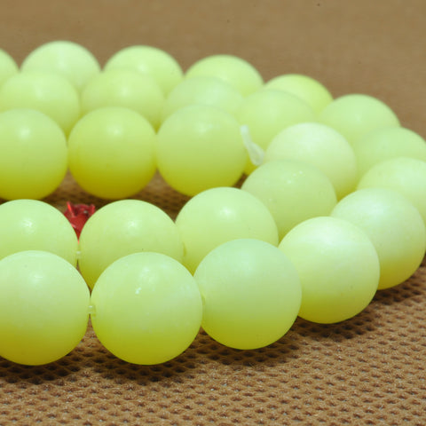 YesBeads Natural Lemon Yellow Jade matte round loose beads wholesale gemstone jewelry making 15"