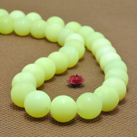 YesBeads Natural Lemon Yellow Jade matte round loose beads wholesale gemstone jewelry making 15"