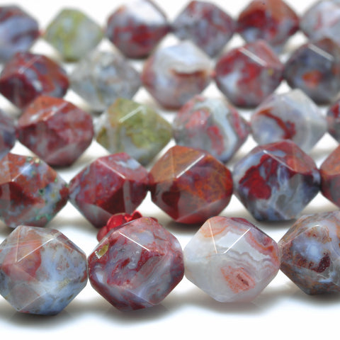 YesBeads Natural Red Lightning Agate star cut faceted nugget beads bloodstone wholesale gemstone jewelry 15"