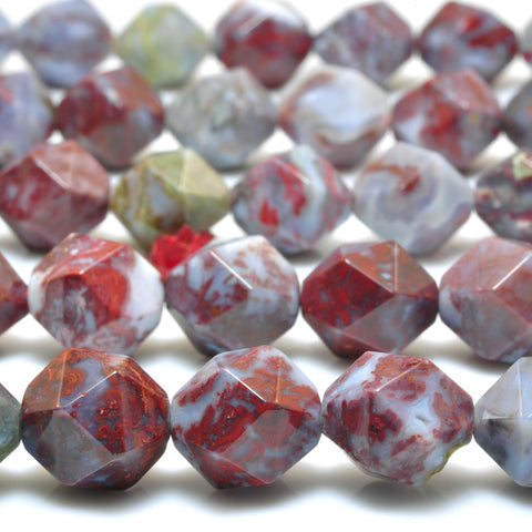 YesBeads Natural Red Lightning Agate star cut faceted nugget beads bloodstone wholesale gemstone jewelry 15"