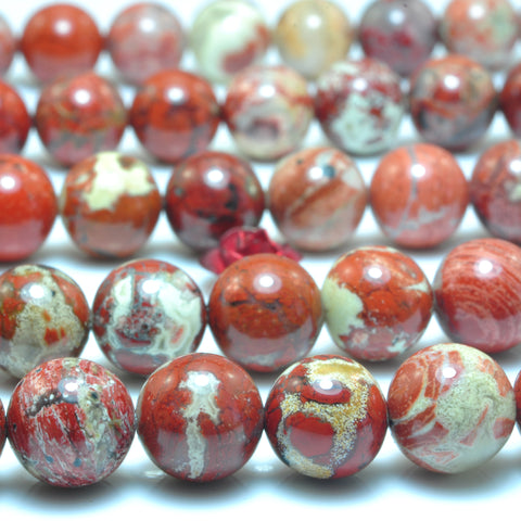 YesBeads Natural Red Brecciated Jasper smooth round loose beads gemstone wholesale jewelry making 15"