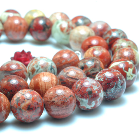 YesBeads Natural Red Brecciated Jasper smooth round loose beads gemstone wholesale jewelry making 15"
