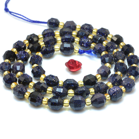 YesBeads Blue Sandstone faceted double terminated point beads goldstone wholesale gemstone jewelry 15"