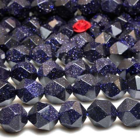 YesBeads Blue Sandstone goldstone star cut faceted nugget beads wholesale gemstone 15"
