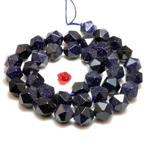 YesBeads Blue Sandstone goldstone star cut faceted nugget beads wholesale gemstone 15"