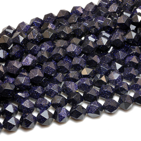 YesBeads Blue Sandstone goldstone star cut faceted nugget beads wholesale gemstone 15"