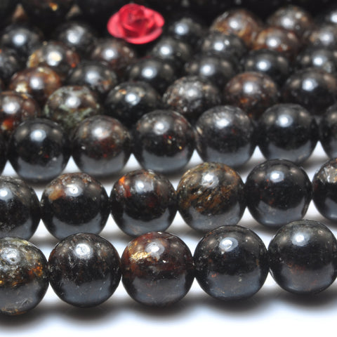 Natural Black Gold Lepidolite smooth round loose beads wholesale gemstone jewelry making 15"