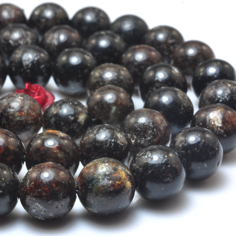 Natural Black Gold Lepidolite smooth round loose beads wholesale gemstone jewelry making 15"