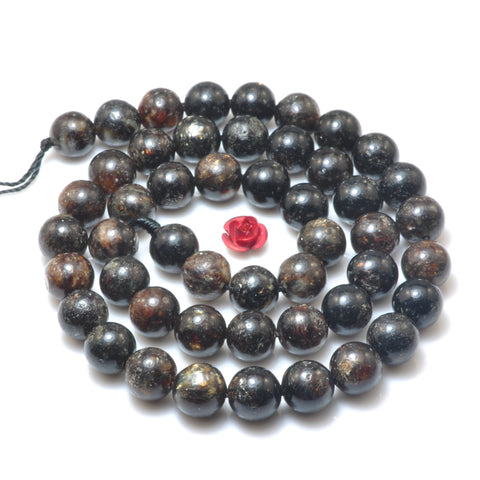 Natural Black Gold Lepidolite smooth round loose beads wholesale gemstone jewelry making 15"