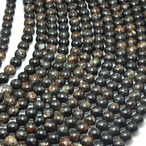 Natural Black Gold Lepidolite smooth round loose beads wholesale gemstone jewelry making 15"