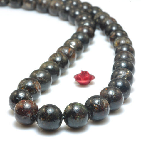 Natural Black Gold Lepidolite smooth round loose beads wholesale gemstone jewelry making 15"