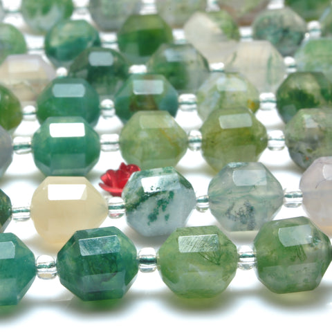 YesBeads Natural Green Moss Agate faceted double terminated point beads wholesale gemstone jewelry 15"