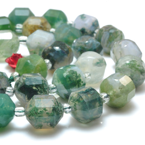 YesBeads Natural Green Moss Agate faceted double terminated point beads wholesale gemstone jewelry 15"