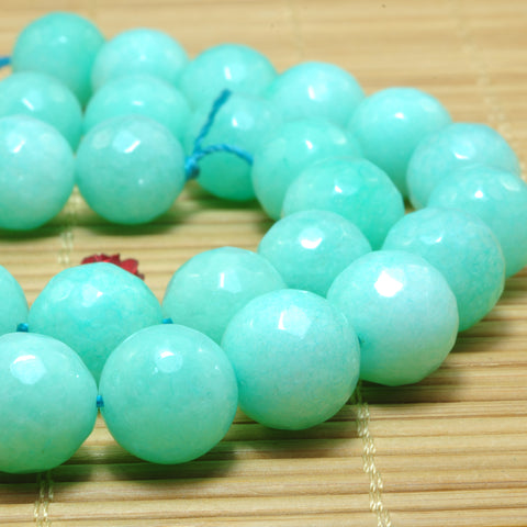 YesBeads Green Jade faceted round loose beads wholesale gemstone jewelry making