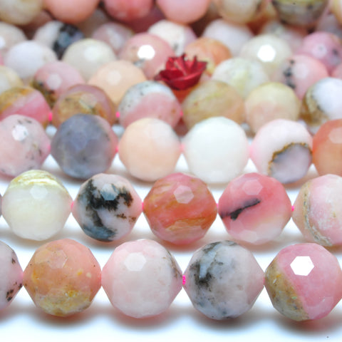 YesBeads Natural Pink Opal faceted round loose beads wholesale gemstone jewelry 15"