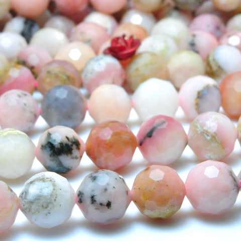 YesBeads Natural Pink Opal faceted round loose beads wholesale gemstone jewelry 15"