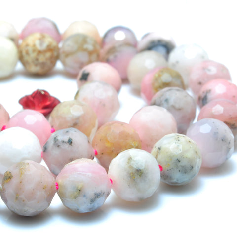 YesBeads Natural Pink Opal faceted round loose beads wholesale gemstone jewelry 15"