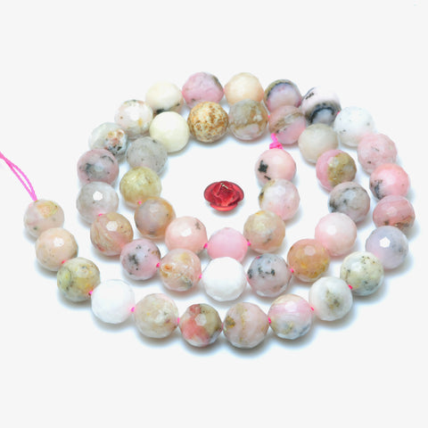 YesBeads Natural Pink Opal faceted round loose beads wholesale gemstone jewelry 15"