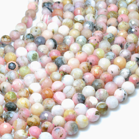 YesBeads Natural Pink Opal faceted round loose beads wholesale gemstone jewelry 15"
