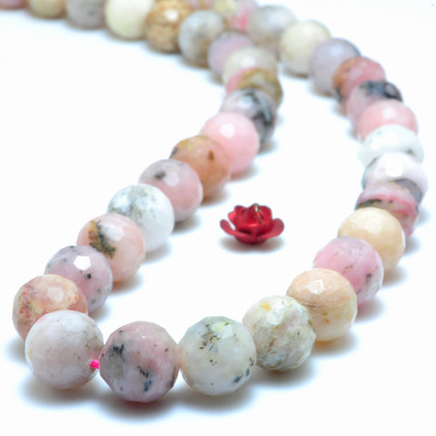 YesBeads Natural Pink Opal faceted round loose beads wholesale gemstone jewelry 15"