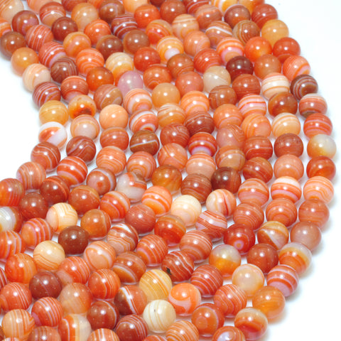 YesBeads Natural Red Banded Agate smooth round loose beads wholesale gemstone jewelry making 15"