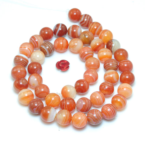 YesBeads Natural Red Banded Agate smooth round loose beads wholesale gemstone jewelry making 15"
