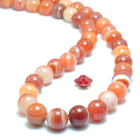 YesBeads Natural Red Banded Agate smooth round loose beads wholesale gemstone jewelry making 15"